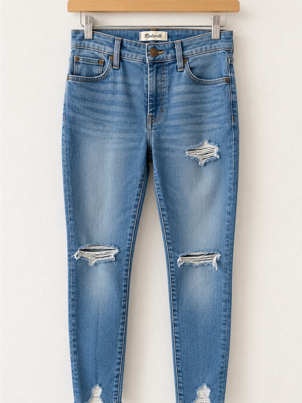 Madewell 9” High-Rise Skinny Jeans Distressed Ripped Raw Hem Size 26